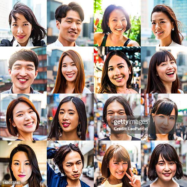 multi ethnic asian people portraits - montage faces stock pictures, royalty-free photos & images