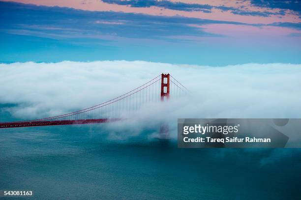 golden gate bridge on cloud - bridge fog stock pictures, royalty-free photos & images