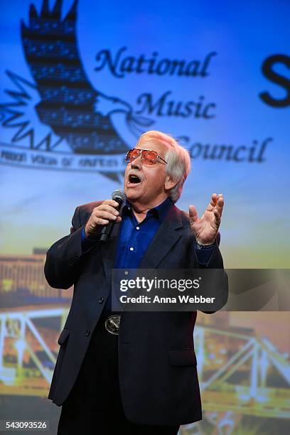 American country music singer John Conlee performs during the 33rd Annual American Eagle Awards at Music City Center on June 25, 2016 in Nashville,...