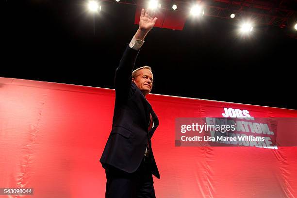 Leader of the Opposition, Australian Labor Party Bill Shorten arrives on stage during the Queensland Labor Campaign Launch at the Brisbane Convention...