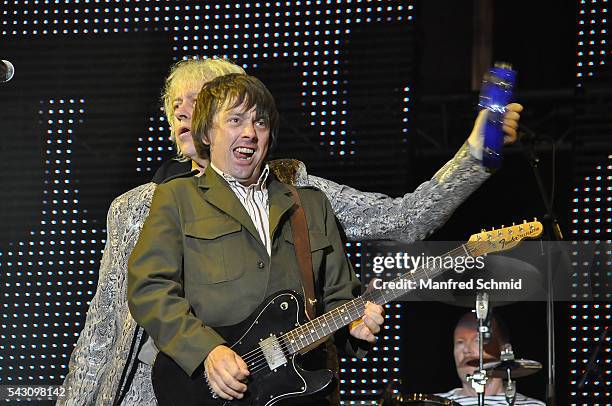 Bob Geldof and Darren Beale of the Boomtown Rats perform on stage at Donauinselfest DIF 2016 Vienna at Donauinsel on June 25, 2016 in Vienna, Austria.