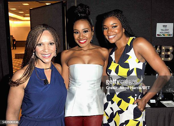Writer/professor Melissa Harris-Perry, TV personality Janell Snowden, and actress Gabrielle Union pose during the Genius Talks sponsored by AT&T...
