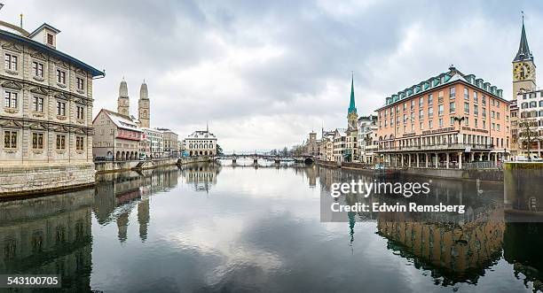 reflection of zurich - zurich winter stock pictures, royalty-free photos & images