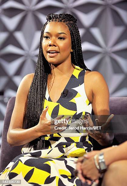 Actress Gabrielle Union speaks onstage during the Genius Talks sponsored by AT&T during the 2016 BET Experience on June 25, 2016 in Los Angeles,...