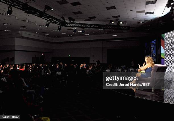 Actress Gabrielle Union and writer/professor Melissa Harris-Perry speak onstage during the Genius Talks sponsored by AT&T during the 2016 BET...