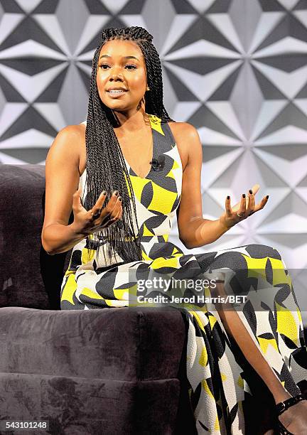 Actress Gabrielle Union speaks onstage during the Genius Talks sponsored by AT&T during the 2016 BET Experience on June 25, 2016 in Los Angeles,...