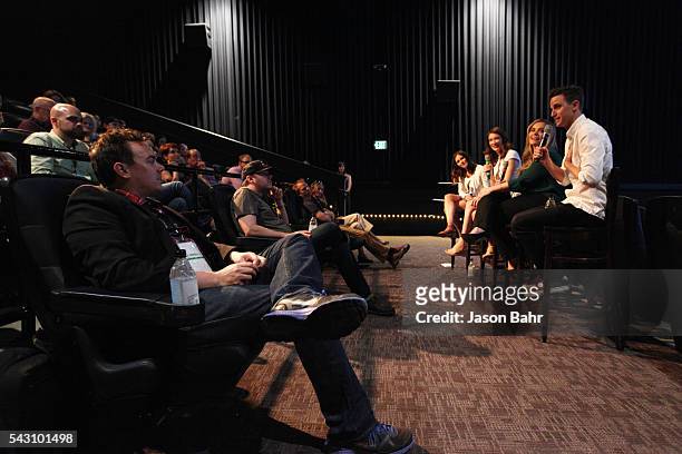 Brad Gardner answers a question from the audience during the SeriesFest: Season Two 'From Web to TV: Teachers Case Study' panel at Sie FilmCenter on...