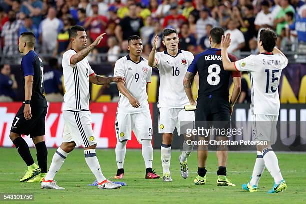 Cristian Zapata, Roger Martinez, Daniel Torres and Stefan Medina of Colombia celebrates after defeating United States 1-0 in the 2016 Copa America...