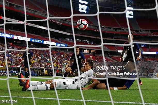 Carlos Bacca of Colombia scores a first half goal past DeAndre Yedlin of United States during the 2016 Copa America Centenario third place match at...