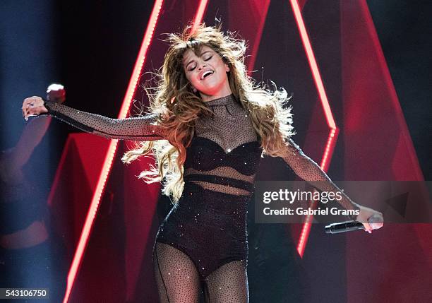 Selena Gomez performs during the Revival tour at United Center on June 25, 2016 in Chicago, Illinois.