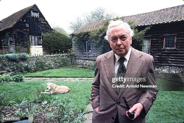 Portrait of the Right Honourable Sir Harold Wilson, Baron Wilson of Rievaulx and British Prime Minister, at Great Missenden, Bucks, England, May 13,...