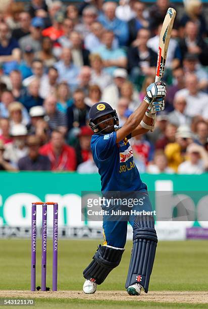 Kusal Mendis of Sri Lanks hits out during The 3rd ODI Royal London One-Day match between England and Sri Lanka at The County Ground on June 26, 2016...
