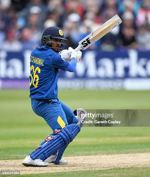 Dinesh Chandimal of Sri Lanka bats during the 3rd ODI Royal London One Day International match between England and Sri Lanka at The County Ground on...