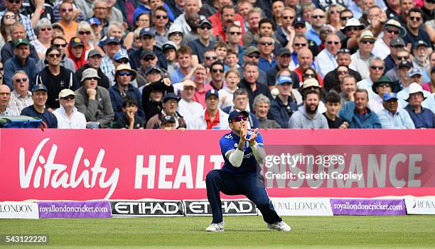 Alex Hales of England catches out Kusal Mendis of Sri Lanka during the 3rd ODI Royal London One Day International match between England and Sri Lanka...