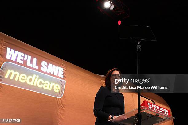 Premier of Queensland Annastacia Palaszczuk speaks during the Queensland Labor Campaign Launch at the Brisbane Convention and Exhibition Centre on...