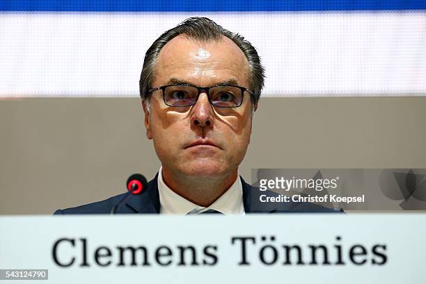 Clemens Toennies, chairman of the board attends the FC Schalke 04 general assembly at Veltins Arena on June 26, 2016 in Gelsenkirchen, Germany.