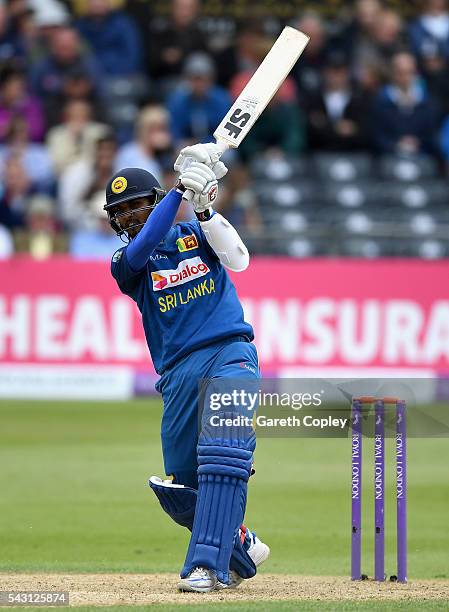 Dinesh Chandimal of Sri Lanka bats during the 3rd ODI Royal London One Day International match between England and Sri Lanka at The County Ground on...