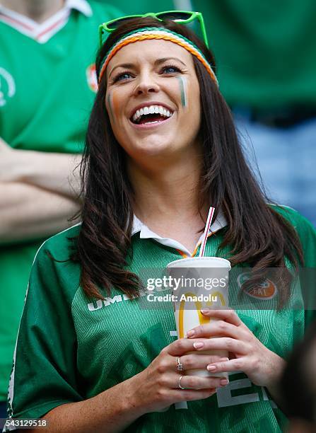 Fan of Ireland national football team is seen ahead of the UEFA Euro 2016 Round of 16 football match between France and Ireland at the Stade de Lyon...