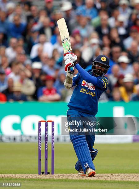 Upul Tharanga of Sri Lanka hits out during The 3rd ODI Royal London One-Day match between England and Sri Lanka at The County Ground on June 26, 2016...