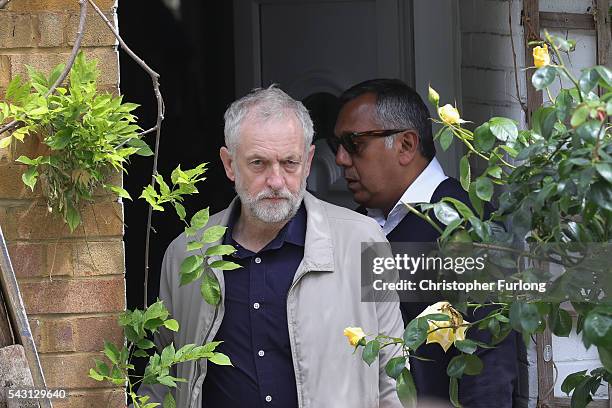 Labour Leader Jeremy Corbyn leaves his home in North London as resignations from his shadow cabinet continue on June 26, 2016 in London, England. In...