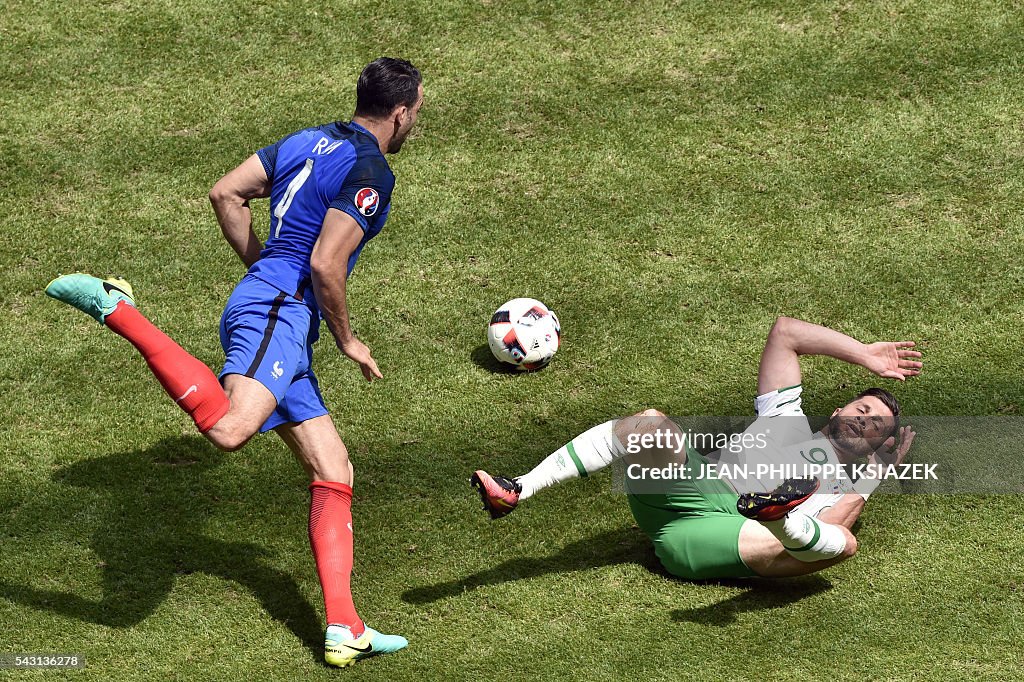 Adil Rami Fra France's defender Adil Rami and Ireland's forward Shane Long vie for ...