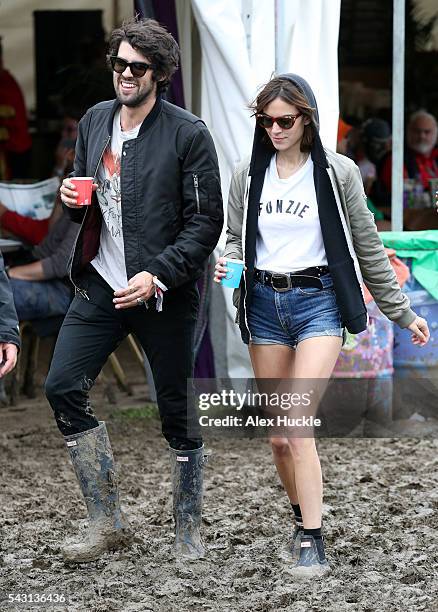 Alexa Chung attends the Glastonbury Festival at Worthy Farm, Pilton on June 26, 2016 in Glastonbury, England.