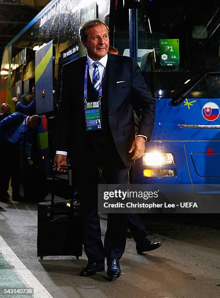 Jan Kozak head coach of Slovakia is seen on arrival at the stadium prior to the UEFA EURO 2016 round of 16 match between Germany and Slovakia at...