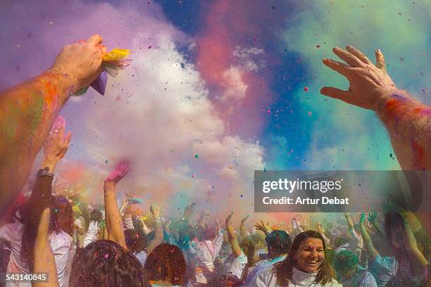 man celebrating the holi festival from pov view. - extreme sports point of view stock pictures, royalty-free photos & images