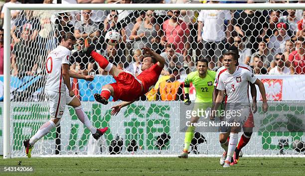 Xherdan Shaqiri , goal, during the UEFA EURO 2016 round of 16 match between Switzerland and Poland at Stade Geoffroy-Guichard on June 25, 2016 in...