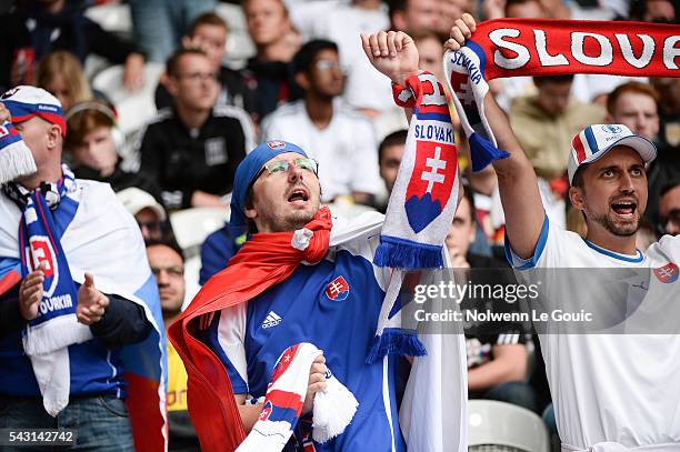 Slovakia fans during the European Championship match Round of 16 between Germany and Slovakia at Stade Pierre-Mauroy on June 26, 2016 in Lille,...