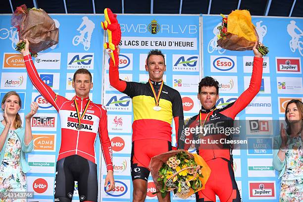 Belgian Road Championship 2016 / Elite Men Podium / Tim WELLENS / Philippe GILBERT National Champion Jersey / Greg VAN AVERMAET / Celebration / Lacs...