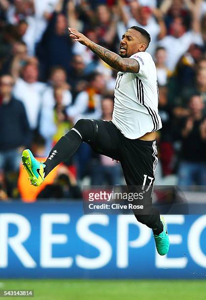 Jerome Boateng of Germany celebrates scoring the opening goal during the UEFA EURO 2016 round of 16 match between Germany and Slovakia at Stade...