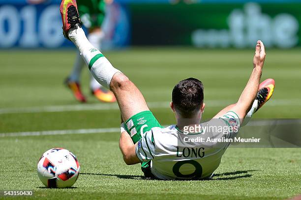 Shane Long of the Republic of Ireland falls whcih will bring the penalty during the UEFA Euro 2016 round of 16 match between France and the Republic...