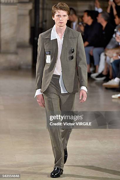 Model walks the runway during the Maison Margiela Menswear Spring/Summer 2017 show as part of Paris Fashion Week on June 24, 2016 in Paris, France.