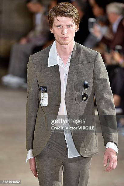 Model walks the runway during the Maison Margiela Menswear Spring/Summer 2017 show as part of Paris Fashion Week on June 24, 2016 in Paris, France.