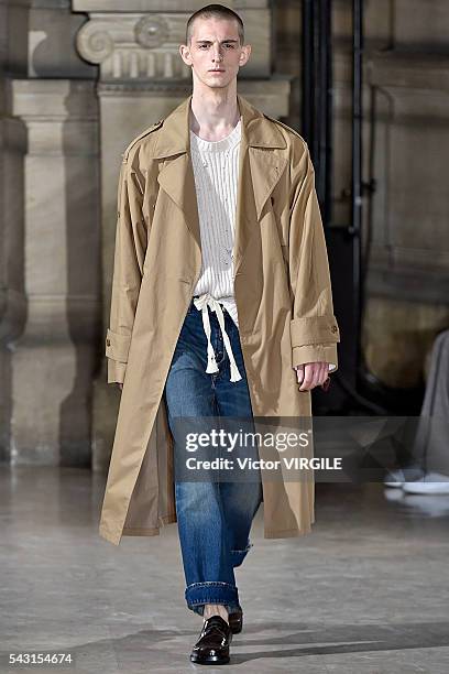 Model walks the runway during the Maison Margiela Menswear Spring/Summer 2017 show as part of Paris Fashion Week on June 24, 2016 in Paris, France.