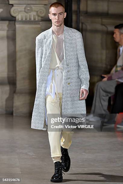 Model walks the runway during the Maison Margiela Menswear Spring/Summer 2017 show as part of Paris Fashion Week on June 24, 2016 in Paris, France.