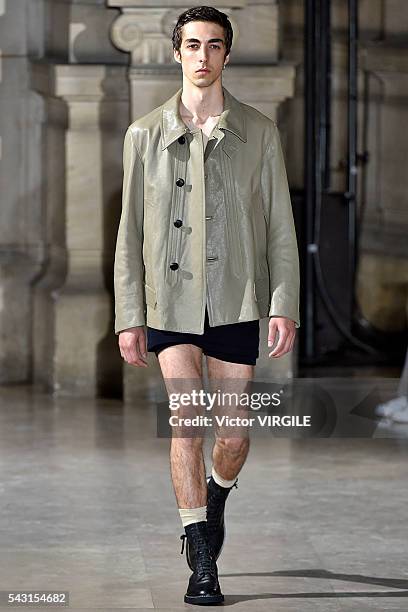 Model walks the runway during the Maison Margiela Menswear Spring/Summer 2017 show as part of Paris Fashion Week on June 24, 2016 in Paris, France.