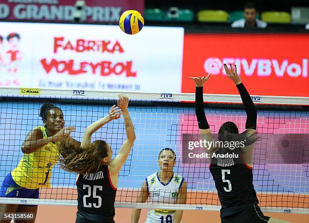 Fabiana Claudino of Brazil in action during the 2016 FIVB Volleyball World Grand Prix Women's match between Turkey and Brazil at the TVF Baskent...