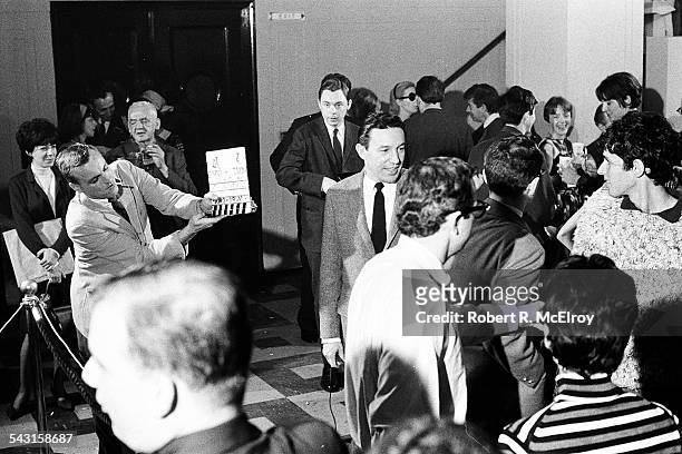 American television journalist Mike Wallace in the lobby of the Film Makers Cinematheque's New Cinema Festival I at the 41st Street Theatre, New...