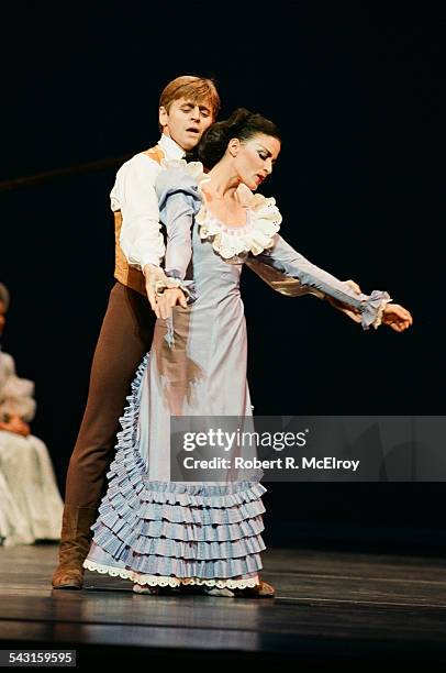 Russian-born American dancer Mikhail Baryshnikov and an unidentified woman perform in 'Appalachian Spring' at City Center, New York, New York,...