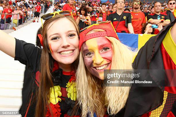 Fans Belgium during the European Championship match Round of 16 between Hungary and Belgium at Stadium Municipal on June 26, 2016 in Toulouse, France.