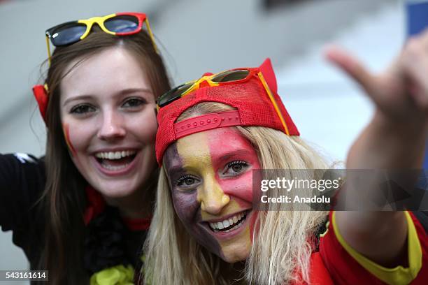 Fans support their team prior to the UEFA Euro 2016 round of 16 football match between Hungary and Belgium at Stadium Municipal in Toulouse, France...
