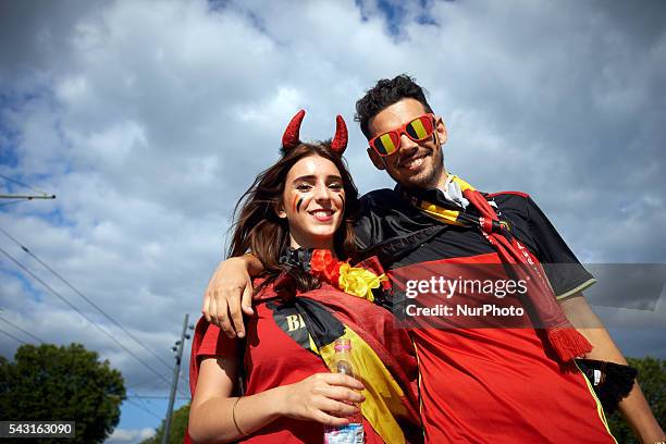 Couple from Belgium before the match Belgium vs Hunagry in toulouse. Supporters from Belgium and Hungary came to Toulouse and its Municpal stadium...