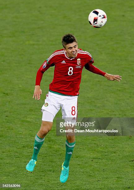Adam Nagy of Hungary in action prior to the UEFA EURO 2016 round of 16 match bewtween Hungary and Belgium at Stadium Municipal on June 26, 2016 in...