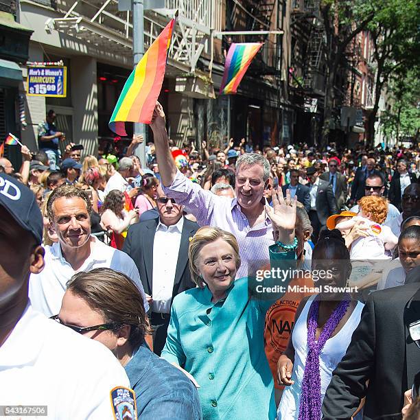 New York Governor Andrew Cuomo, New York City Mayor Bill de Blasio, Democratic Presidential candidate HIllary Clinton and Chirlane McCray attend the...