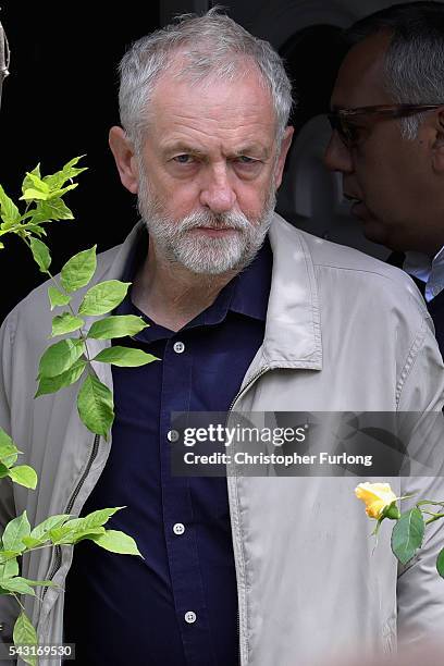 Labour Leader Jeremy Corbyn leaves his home in North London as resignations from his shadow cabinet continue on June 26, 2016 in London, England. In...