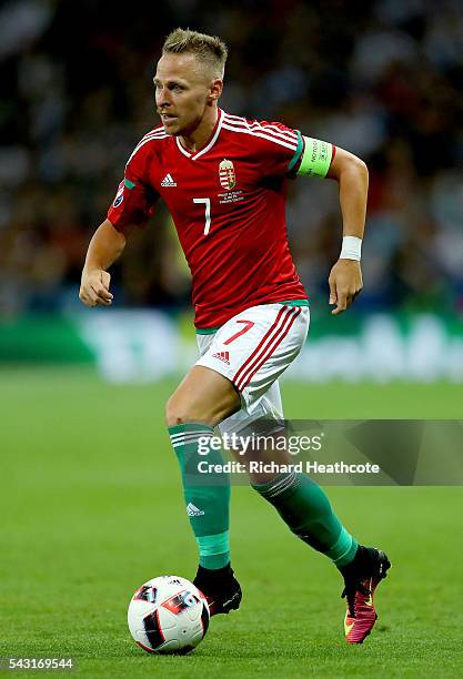 Balazs Dzsudzsak of Hungary in action prior to the UEFA EURO 2016 round of 16 match bewtween Hungary and Belgium at Stadium Municipal on June 26,...