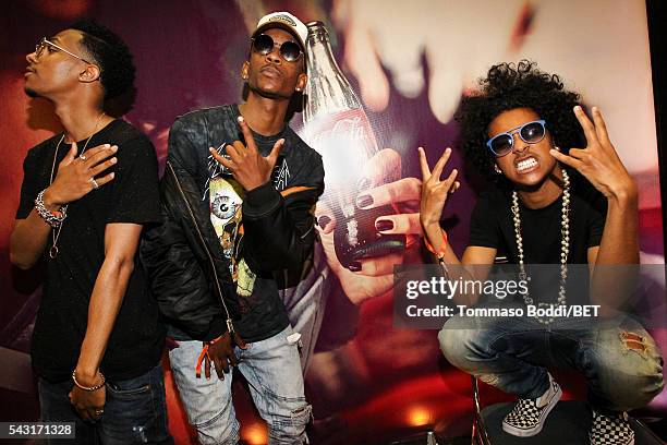 Recording artists Mike, EJ and Princeton of Mindless Behavior attend the Coke music studio during the 2016 BET Experience on June 26, 2016 in Los...