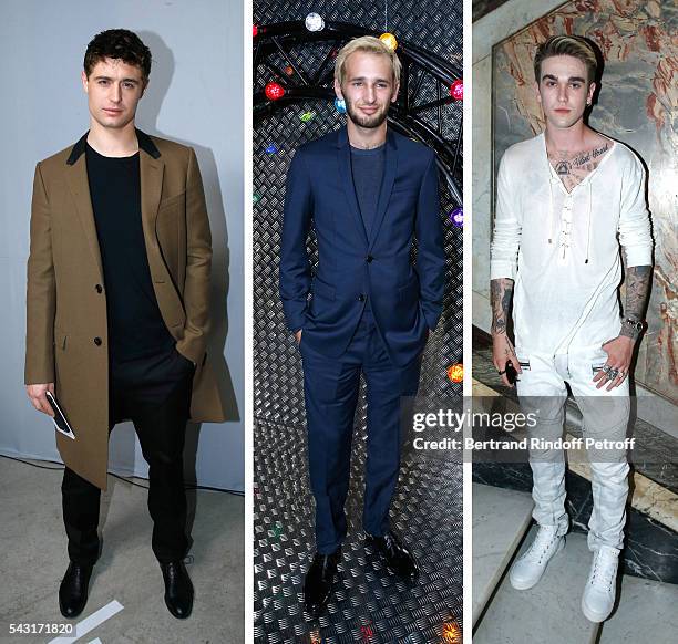 Son of Jeremy Irons, Max Irons attends the Lanvin Menswear Fashion Show on June 25, Son of Sean Penn, actor Hopper Jack Penn attends the Dior Homme...